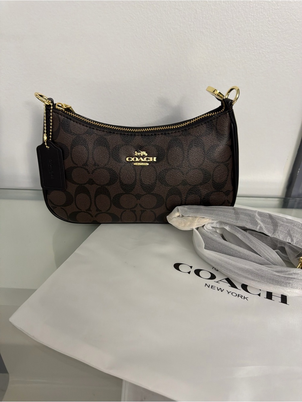 Coach Brown Signature Canvas Crossbody with Gold Hardware